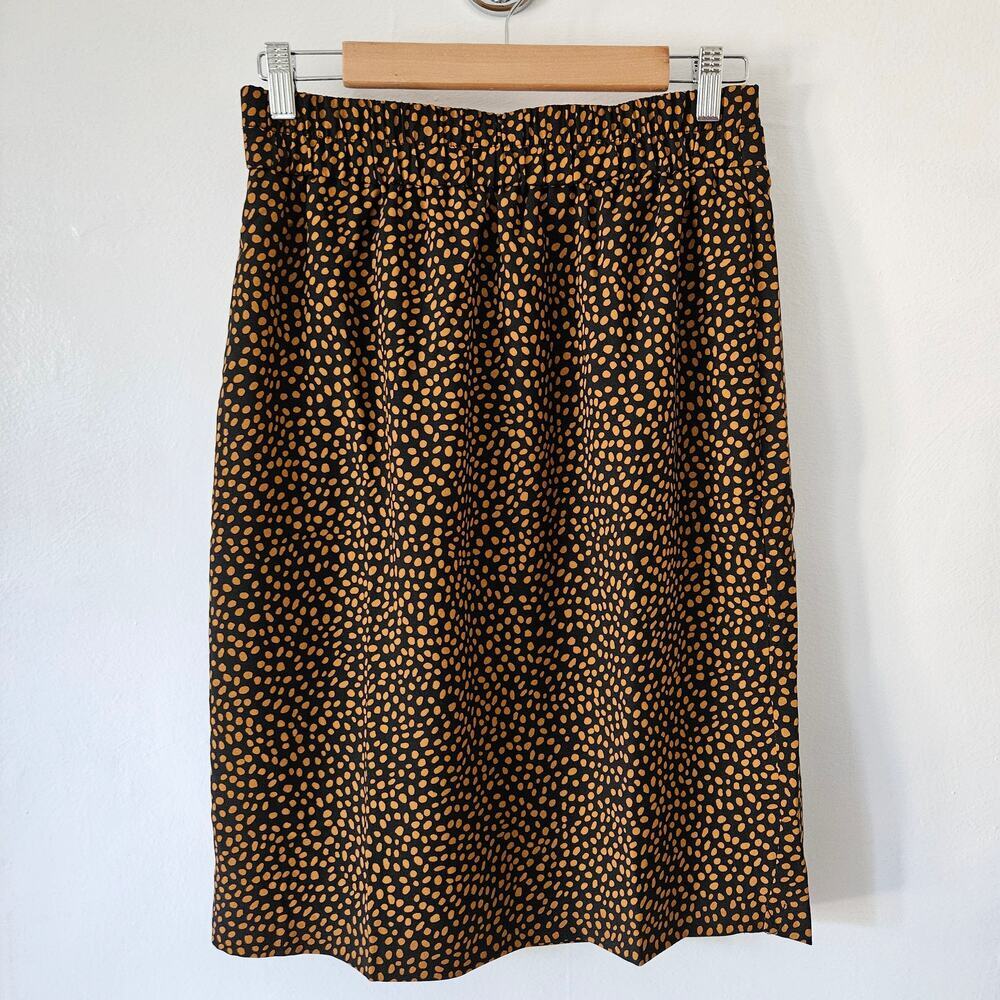 NEW J. Crew Factory Pull On Knee Length Skirt PM Black Tan Petite M Straight NWT